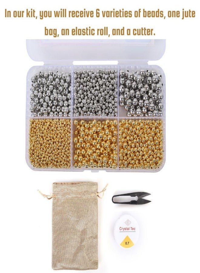 ambitieux Kids Bracelet Making Craft Kit Toy DIY Craft Set with 6 Unique Bead Designs, Elastic Thread, Jute Bag, and Thread Cutter (Golden Silver) - Image 5